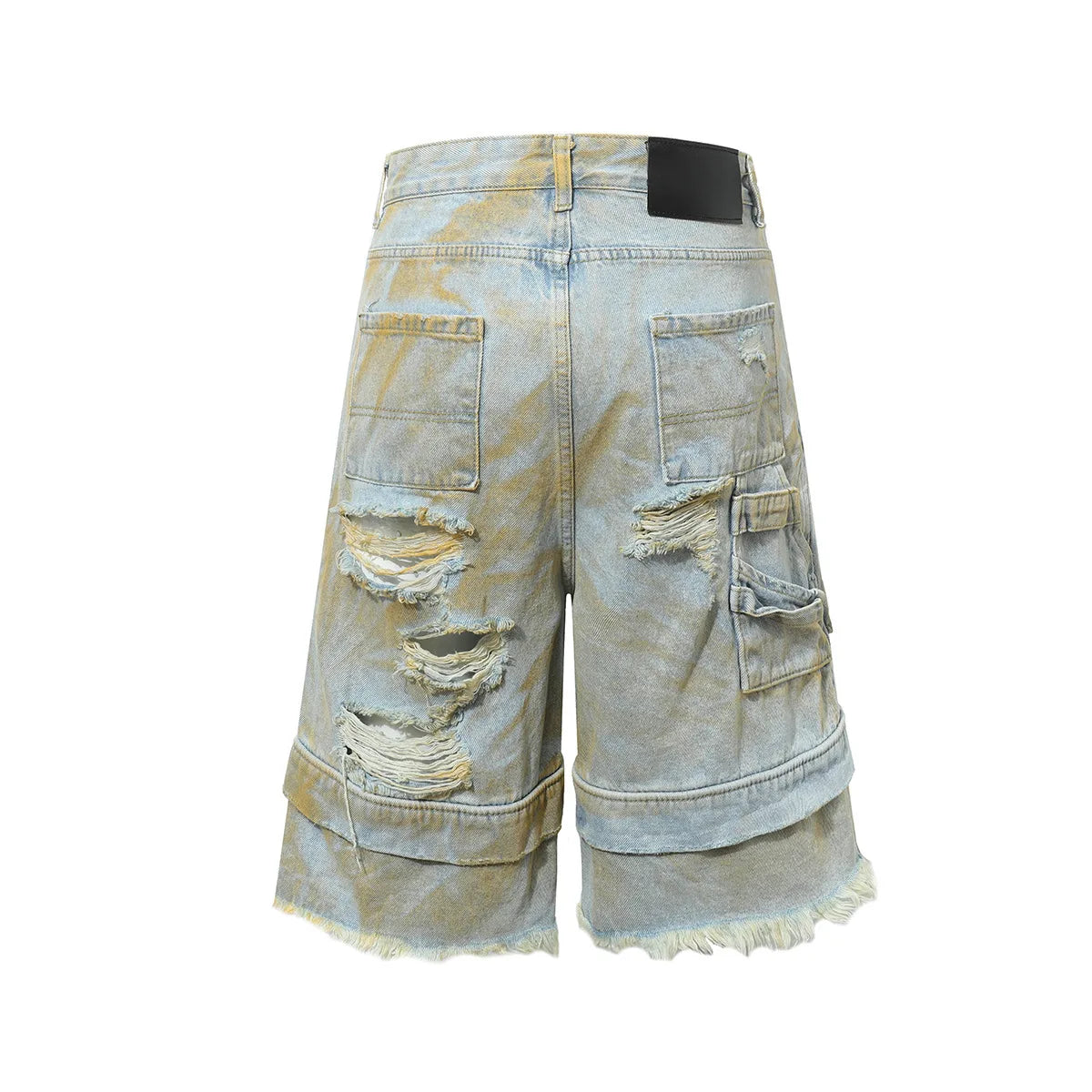 Double Layer Thrashed Jean Shorts