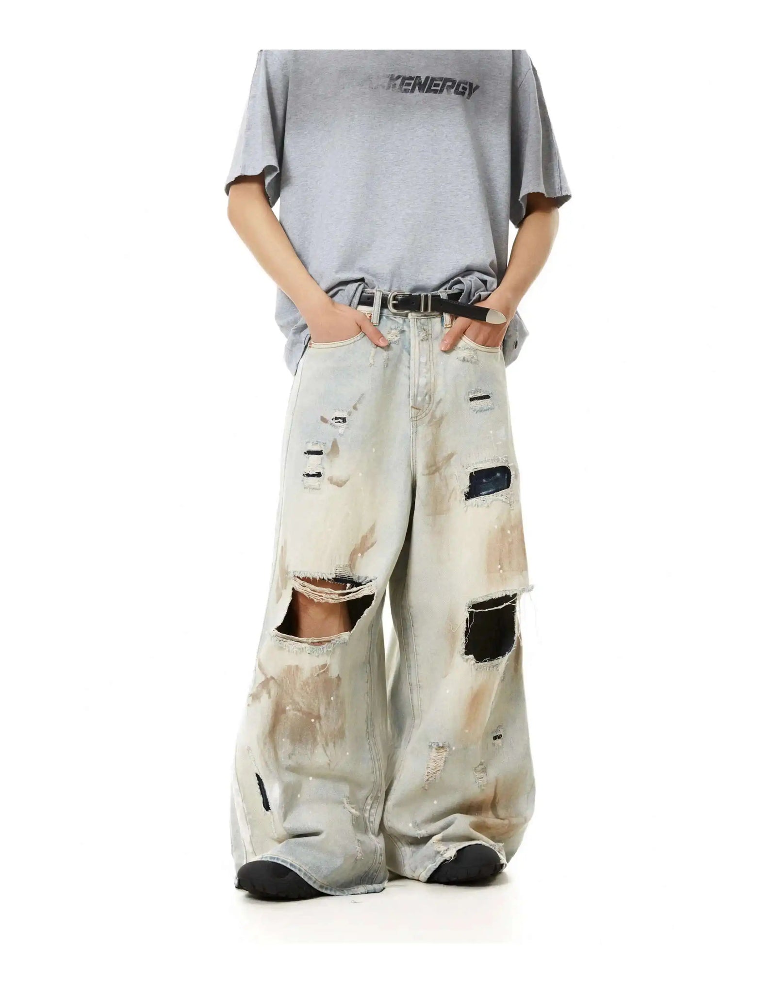 Heavy Distress Light Wash Jeans