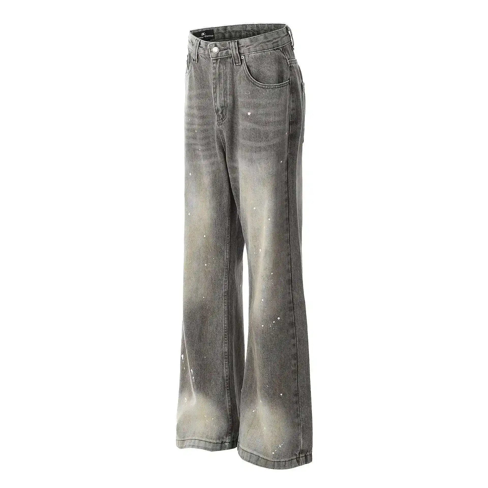 Paint Splatter Vintage Wash Jeans - Grey