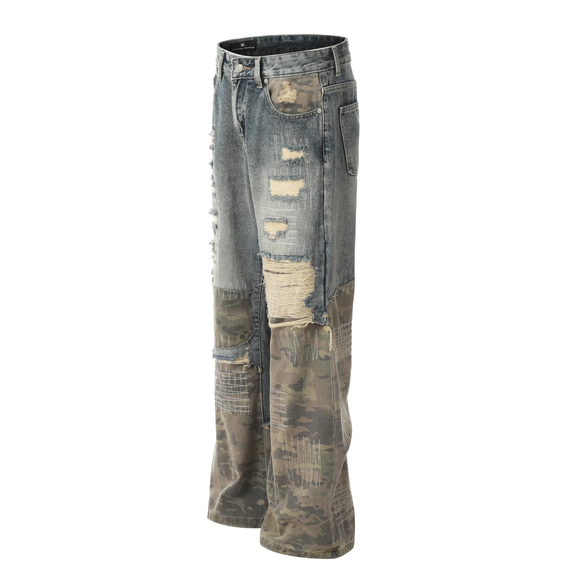 Half Camo Mid Blue Distressed Jeans
