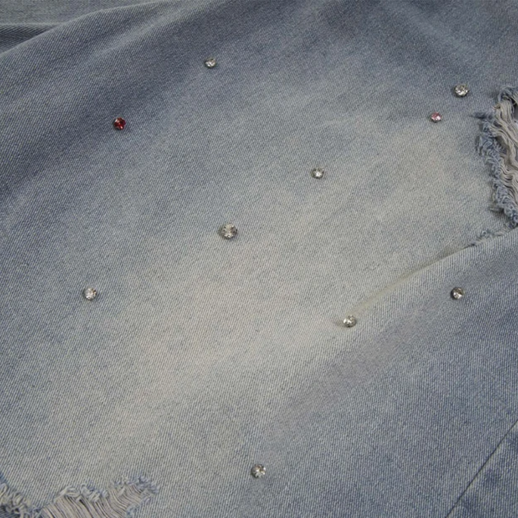 Rhinestone Raw Hem Light Wash Jean Shorts