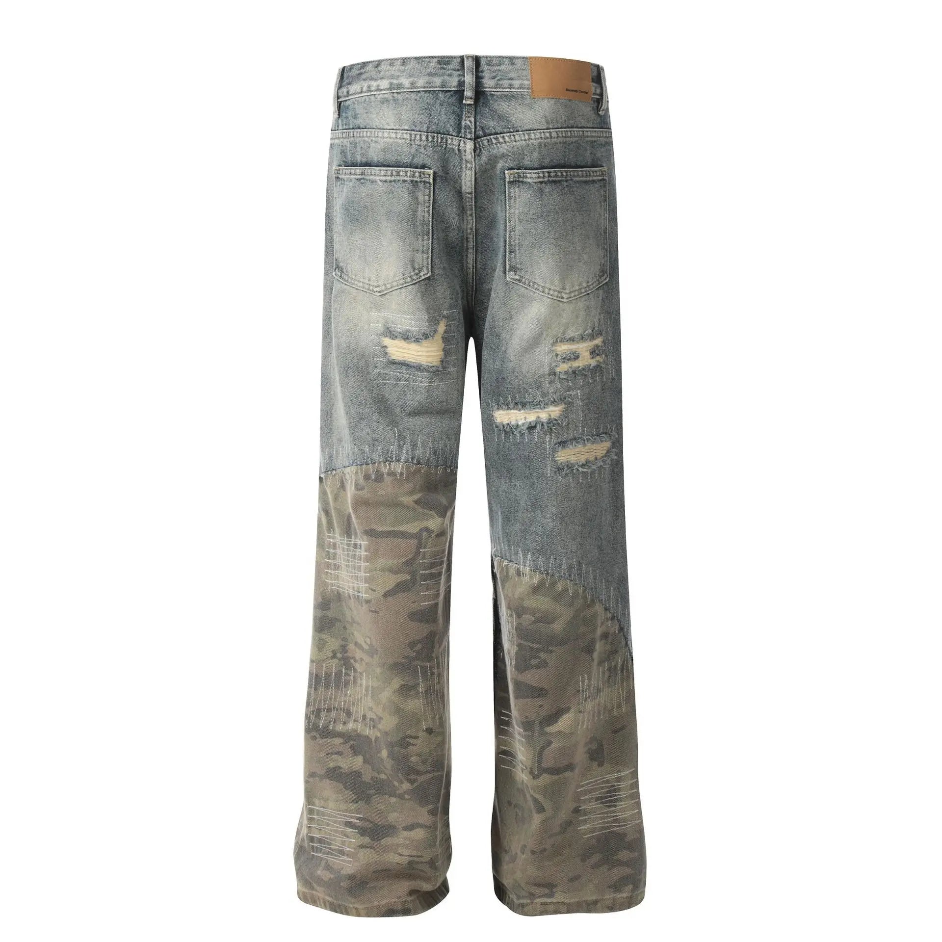 Half Camo Mid Blue Distressed Jeans