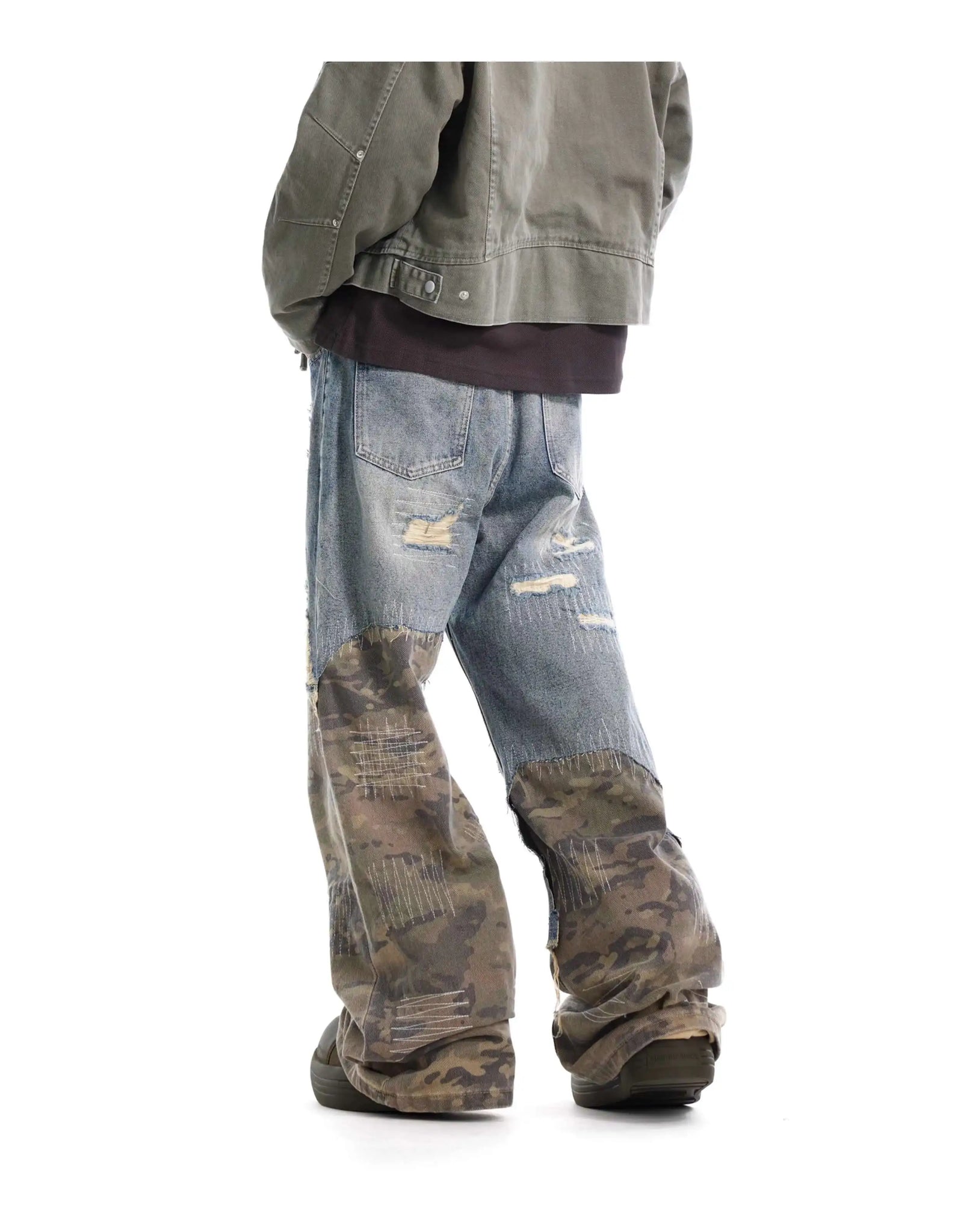 Half Camo Mid Blue Distressed Jeans